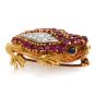 Retro Vintage Diamond Ruby Sapphire 18K Gold Textured Frog Brooch Pin