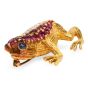 Retro Vintage Diamond Ruby Sapphire 18K Gold Textured Frog Brooch Pin