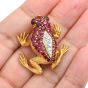 Retro Vintage Diamond Ruby Sapphire 18K Gold Textured Frog Brooch Pin