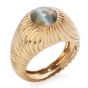 Retro Vintage Chrysoberyl Cats Eye 18K Gold Textured Men Ring
