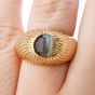 Retro Vintage Chrysoberyl Cats Eye 18K Gold Textured Men Ring