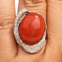 GIA 14.25ct Natural Coral Diamond Platinum Bypass Cocktail Ring 
