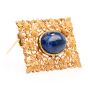 Buccellati No Heat Blue Sapphire 18K Gold Floral Square Brooch Pin