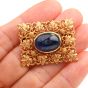 Buccellati No Heat Blue Sapphire 18K Gold Floral Square Brooch Pin