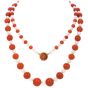 GIA Natural No Dye Coral Pearl 14K Gold Graduated Long Beaded Necklace