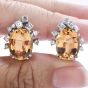 Vintage GIA 10.60cts  Imperial Topaz Diamond 18K Gold Earrings 