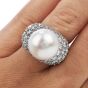 Extraordinary South Sea Pearl 3.97ct Diamond Platinum Cluster Cocktail Ring