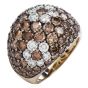 Floral Dome Fancy Brown Orange Diamond 18K Gold Wide Cocktail Ring 