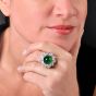Certified Emerald 21.8cts Diamond Platinum Sugarloaf Floral Cocktail Ring|Dover Jewelry|