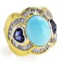 Estate 11.09cts Diamond Turquoise Heart Sapphire 18K Gold Cocktail Ring 