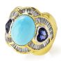 Estate 11.09cts Diamond Turquoise Heart Sapphire 18K Gold Cocktail Ring 