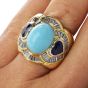Estate 11.09cts Diamond Turquoise Heart Sapphire 18K Gold Cocktail Ring 