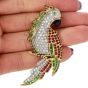 Vintage Diamond Ruby Emerald Onyx 18K Gold Parrot Pin Brooch