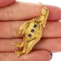 Vintage Sapphire 18K Gold Engraved Penguin Pin Brooch 