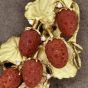 Vintage Diamond Carved Coral 18K Gold Strawberries Floral Leaf Brooch Pin Pendant