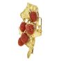 Vintage Diamond Carved Coral 18K Gold Strawberries Floral Leaf Brooch Pin Pendant