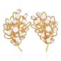Vintage Akoya Pearl Diamond 22K Gold Rope Flower Bouquet Earrings