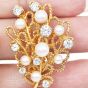 Vintage Akoya Pearl Diamond 22K Gold Rope Flower Bouquet Earrings