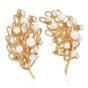 Vintage Akoya Pearl Diamond 22K Gold Rope Flower Bouquet Earrings