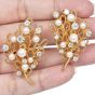  Vintage Akoya Pearl Diamond 22K Gold Rope Flower Bouquet Earrings