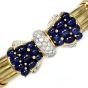 Estate Diamond Sapphire 18K Gold Bow Cuff Bangle Bracelet-Dover Jewelry