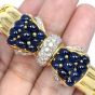 Estate Diamond Sapphire 18K Gold Bow Cuff Bangle Bracelet-Dover Jewelry