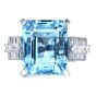 Vintage Aquamarine Diamond Platinum Tall Geometric Cocktail Ring 