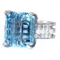 Vintage Aquamarine Diamond Platinum Tall Geometric Cocktail Ring 
