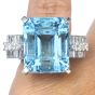 Vintage Aquamarine Diamond Platinum Tall Geometric Cocktail Ring 