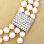 Estate Cluster Diamond Pearl Gold Clasp Three Strand Necklace