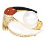 Estate Diamond Pearl Coral Onyx 18K Gold White Ibis Bird Brooch Pendant