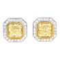 Estate Cushion 3.65cts Fancy Yellow Diamond Platinum Gold Halo Stud Earrings