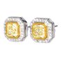Estate Cushion Yellow Diamond Platinum Gold Halo Stud Earrings