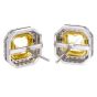 Estate Cushion Yellow Diamond Platinum Gold Halo Stud Earrings