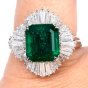 Certified 3.22ct Colombian Emerald Diamond Platinum Ballerina Ring