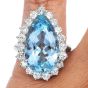 GIA 10.77ct Aquamarine Diamond Platinum Drop Pear Cut Cocktail Ring