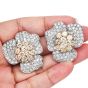 Estate 22.76 Carats Fancy Yellow Diamond 18K Gold Flower Cluster Large Clip On Earrings