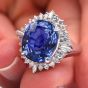 GIA 8.04ct Blue Sapphire Diamond Platinum Ballerina Halo Cocktail Ring 