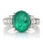 GIA 3.92ct Cabochon Emerald Diamond Platinum Cocktail Ring