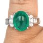 GIA 3.92ct Cabochon Emerald Diamond Platinum Cocktail Ring