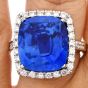 Estate Certified 17.26ct Ceylon Blue Sapphire Diamond White Gold Cushion Cocktail Ring 