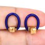 Vintage Retro Blue Enamel 18K Yellow Gold Horsebit Men's Cufflinks