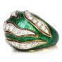 Vintage Retro Diamond Green Enamel 18K Gold Channeled Dome Cocktail Ring