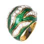 Vintage Retro Diamond Green Enamel 18K Gold Channeled Dome Cocktail Ring
