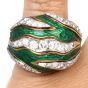 Vintage Retro Diamond Green Enamel 18K Gold Channeled Dome Cocktail Ring