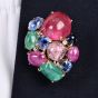Vintage Seaman Schepps Precious Gemstone Diamond 18K Gold Cluster Brooch