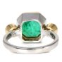 Estate Ascher-cut Emerald Diamond Platinum Three Stone 18k Gold Ring
