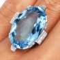 Vintage GIA Ocean Blue 16.83 Carat Aquamarine Diamond 18k Gold Cocktail Ring