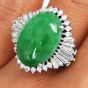 GIA Natural Apple Green  Jade Diamond Platinum Ballerina Cocktail Ring