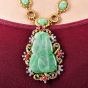 Vintage 1970S  Diamond GIA Natural Ruby Carved Jade Pendant Necklace